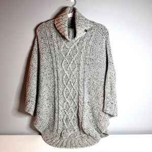 ROOTS - Cowl Neck Grey Knitted Poncho, Wool, Alpaca, Silk Mix O/S EUC